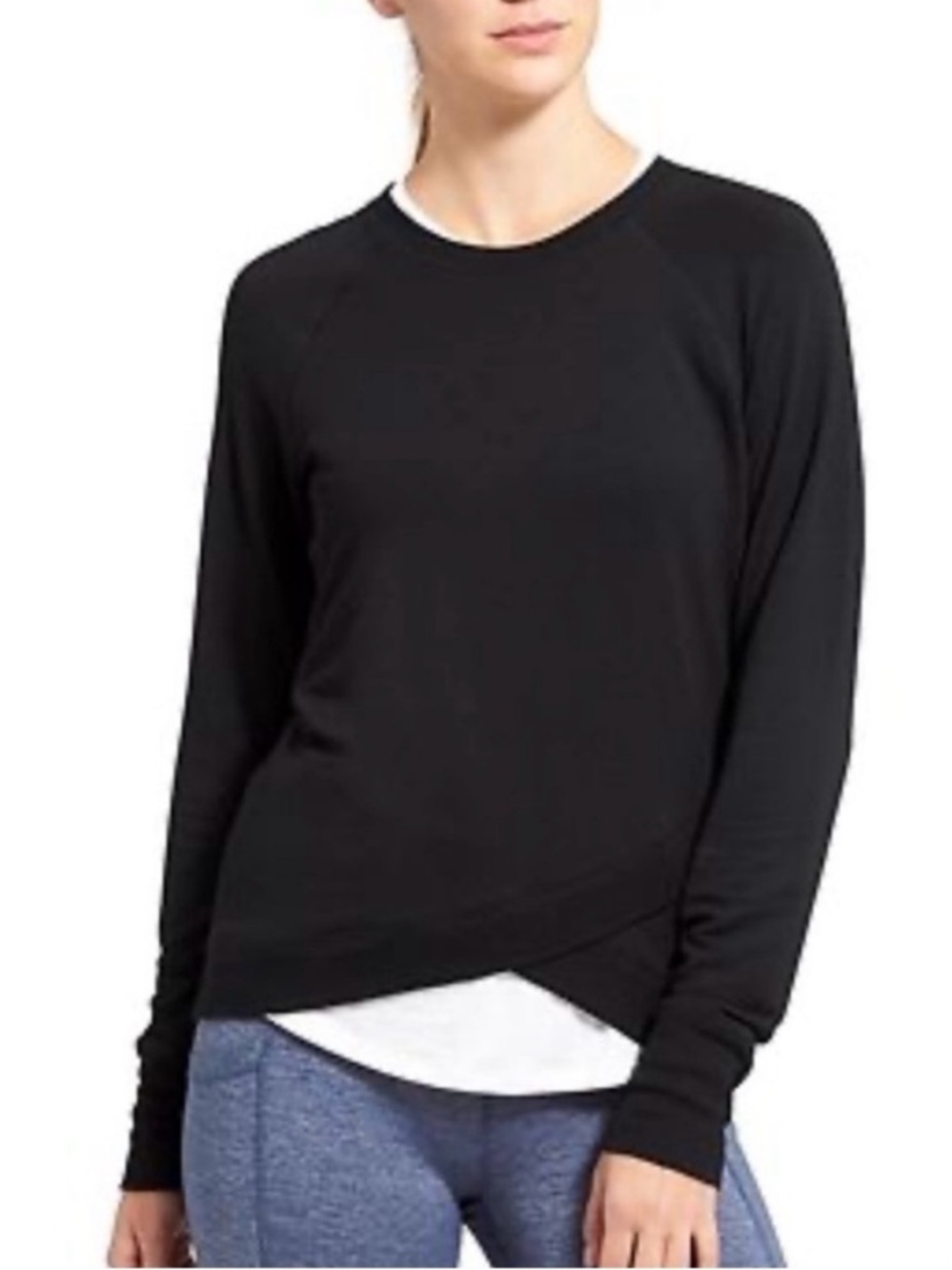 Athleta Serenity Criss Cross Top in Black size Medium Long Sleeve Sweatshirt
